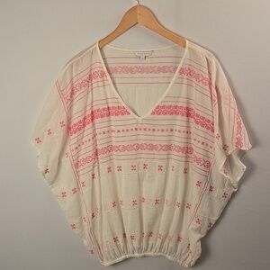 Star Mela Pink‎ Embroidered Cotton Blouse Sz M Gausy Boho Cottagecore Oversize